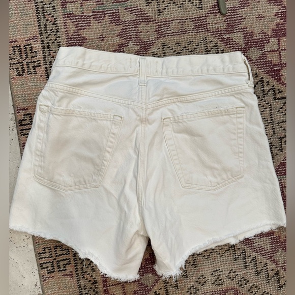 L1. Agolde White Denim Jean Shorts Parker Long Frayed Hem High Waist - Picture 8 of 8